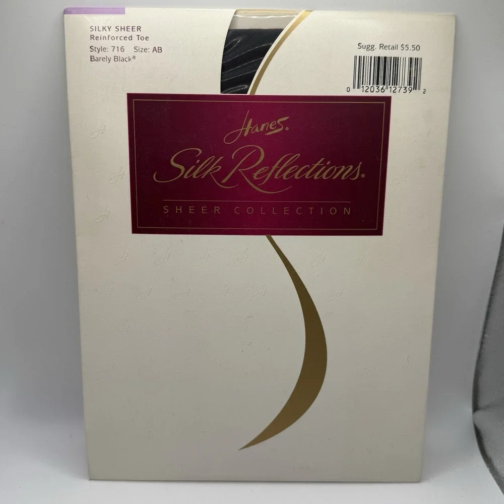 Hanes Silk Reflections Sheer Collection Pantyhose Reinforced Toe AB Barely Black